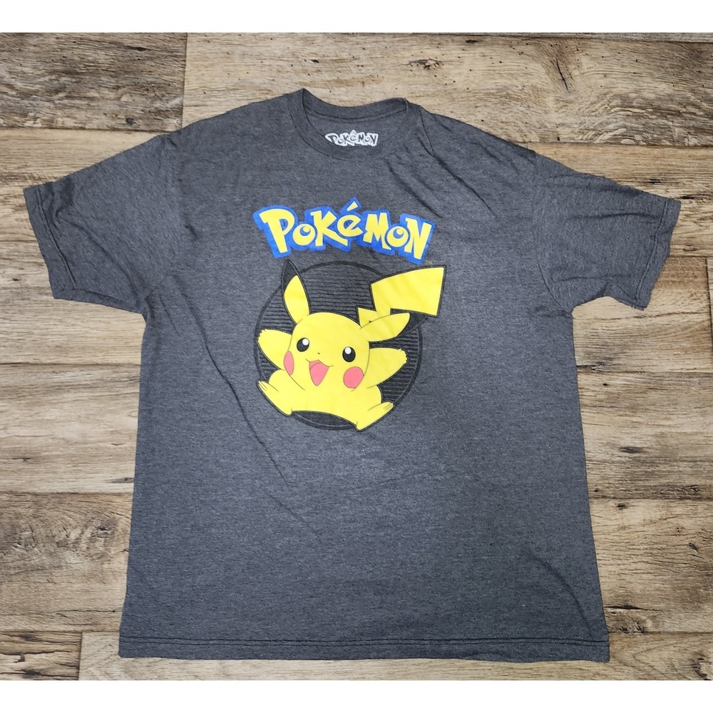 Pokémon Shirt Mens XL Gray Logo Pikachu Graphic Short Sleeve Nintendo Anime